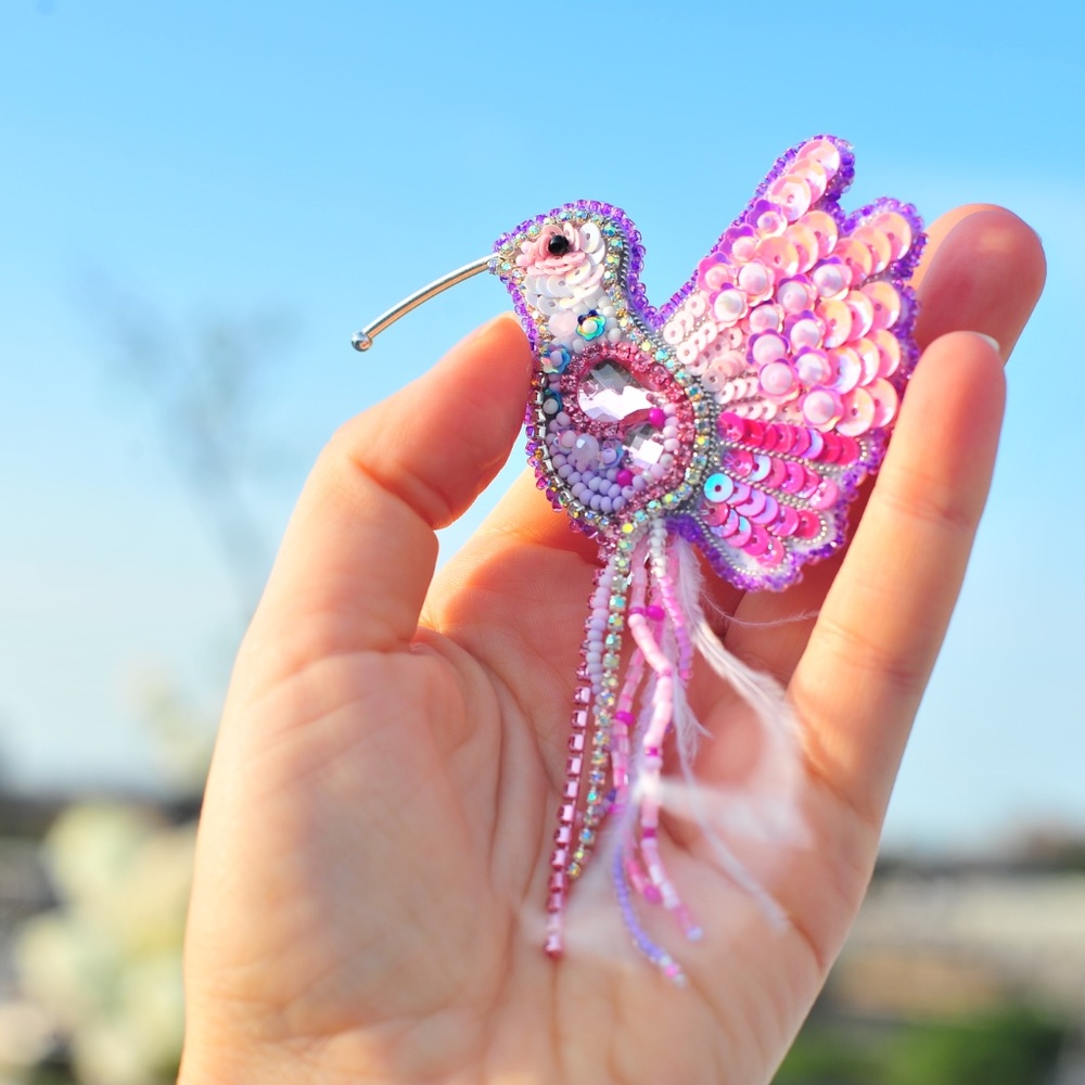 1pcs: Hummingbird Crystal Bead Animal Handmade Italian Brooch